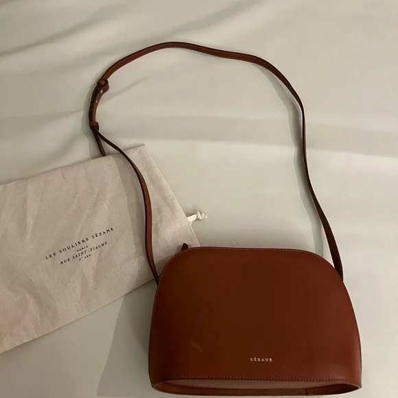 Sezane Sac Victor Brown Leather Crossbody Bag